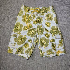 VINTAGE Counter Culture‎ Shorts Size 28 Blue Green Floral Hawaiian Cargo Board